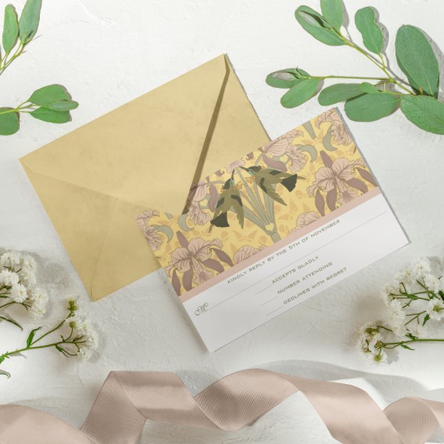 Cartons Réponse Dusty Rose Art Déco Hummingbirds Mariage (Créateur téléchargé)