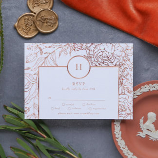 Cartons Réponse Dusty Rose Gold Classic Monogram Wreath Wedding