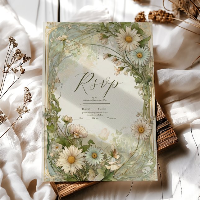 Cartons Réponse Dusty Rose Marguerite Daisy Mariage Art Nouveau (Créateur téléchargé)