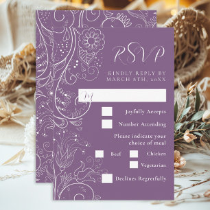 Cartons Réponse Dusty violet élégant Floral Mariage choix de repas