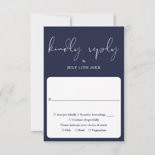 Cartons Réponse Écriture Calligraphique Élégante Mariage Bleu Mari
