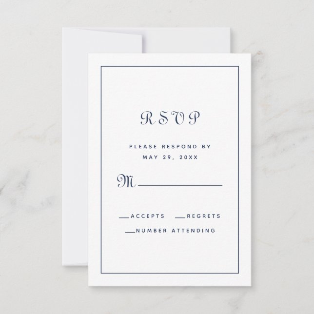 Cartons Réponse Écriture Élégante Classique Enclosure Mariage Bleu (Devant)