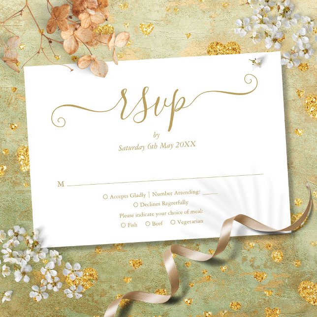 Cartons Réponse Écriture Élégante Or (Elegant Modern Chic Script Gold Wedding RSVP Card)