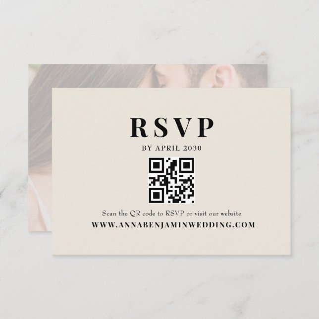 Cartons Réponse Editorial Ivory Photo QR Code Wedding (Devant / Derrière)