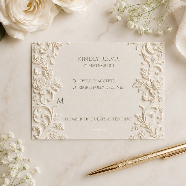 Cartons Réponse Élégance Baroque Mariage Écriture Ivory (Baroque Elegance Ivory Script Wedding RSVP Card)