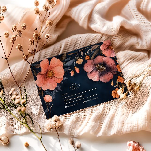 Cartons Réponse Élégance de mariage floral gothique (Créateur téléchargé)