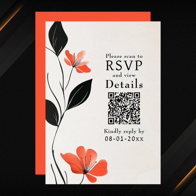 Cartons Réponse Élégance florale moderne Gras Blooms QR Code Maria (Modern Floral Elegance Bold Blooms QR Code Wedding RSVP Card)
