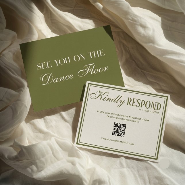Cartons Réponse Élégance Mariage Code QR Vert Olive et Ivoire (Créateur téléchargé)