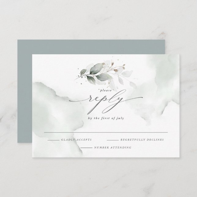 Cartons Réponse Elégant aquarelle feuillage vert dusté (Devant / Derrière)