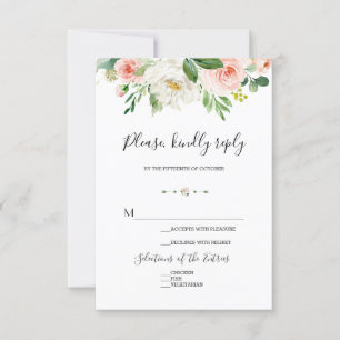 Cartons Réponse Elégant Aquarelle rose Fleurs de rose Mariage