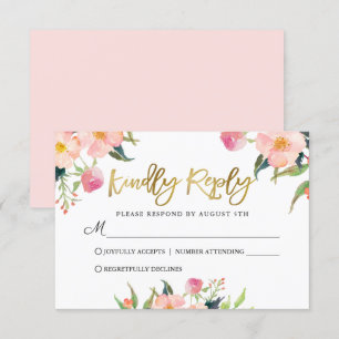 Cartons Réponse Elégant Aquarelle rose Floral Gold Script