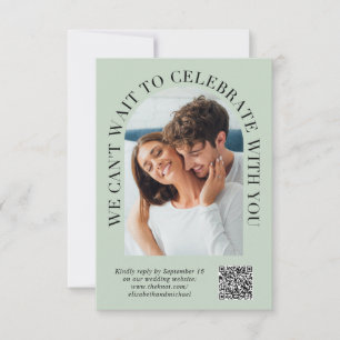 Cartons Réponse Elégant Arc Photo QR Code Sage Green Mariage