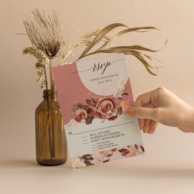 Cartons Réponse Élégant Arché Automne Floral Foliage Script BOHO (Créateur téléchargé)