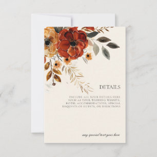 Cartons Réponse Élégant automne Floral Mariage Détails du boîtier