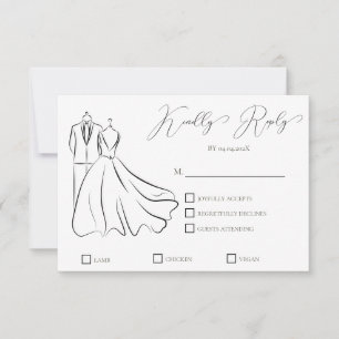 Cartons Réponse Élégant B&W Mariage Tux & Robe Mariage formel