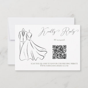 Cartons Réponse Élégant B&W Tux & Robe Mariage QR Code