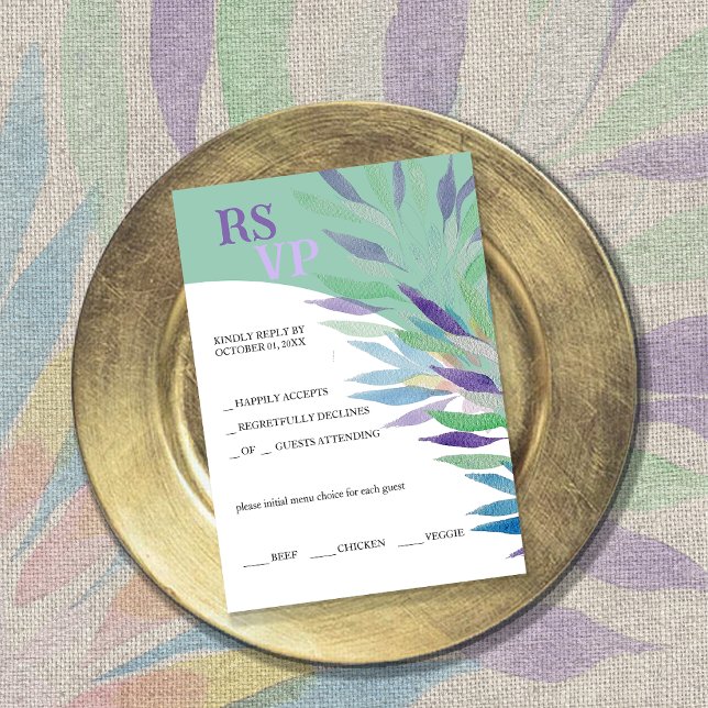 Cartons Réponse Elégant Beau Boho Bleu Aquarelle Florale (Créateur téléchargé)