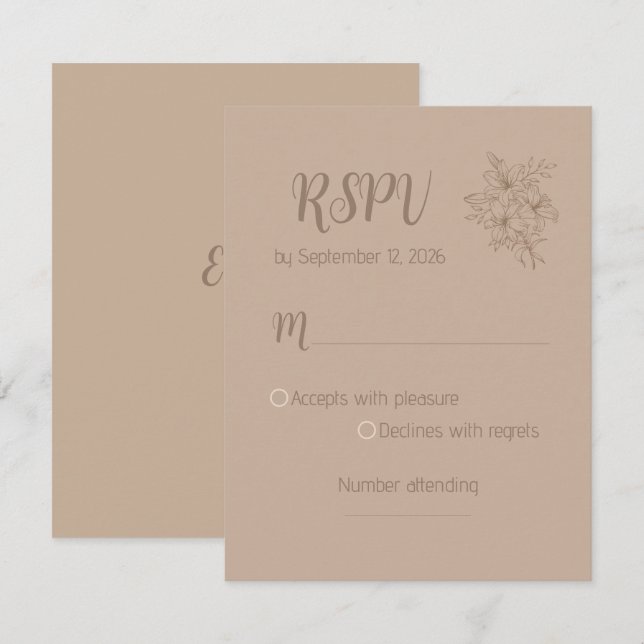 Cartons Réponse Elegant Beige Floral Wedding RSPV card (Devant / Derrière)
