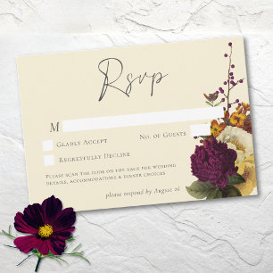 Cartons Réponse Élégant Bijou Mariage Floral Vintage QR Ivoire