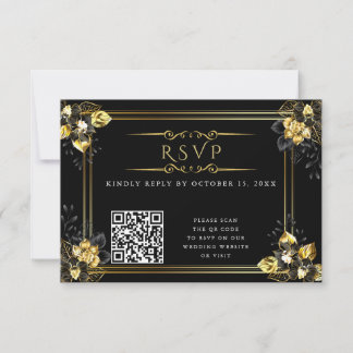 Cartons Réponse Elegant black and gold summer wedding
