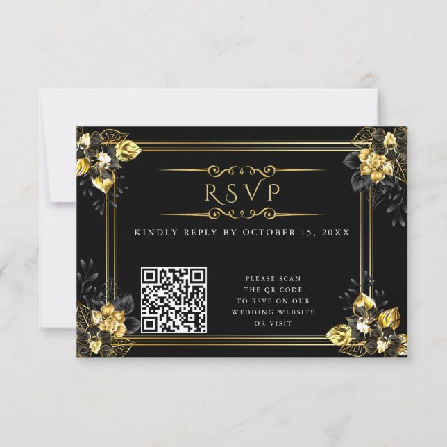 Cartons Réponse Elegant black and gold summer wedding (Devant)