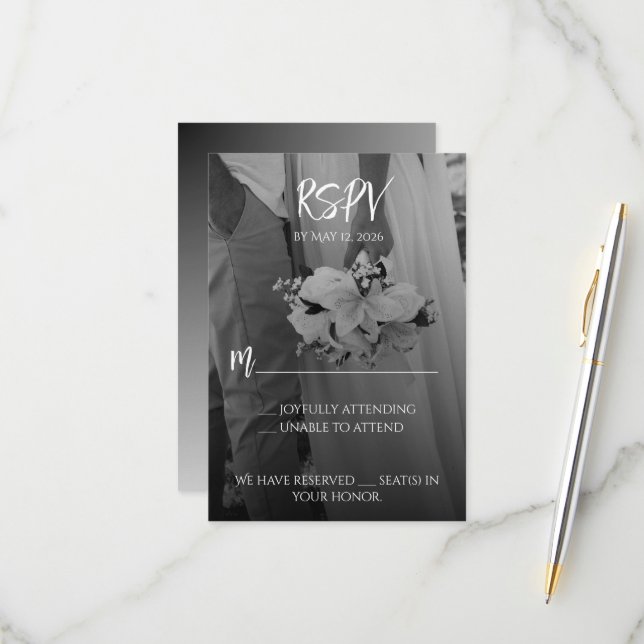 Cartons Réponse Elegant Black And White RSPV Card (Devant/Arrière en situation)