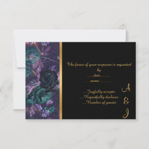 CARTONS RÉPONSE ELÉGANT BLACK PURPLE OR JARDIN ROSE PERSONNALISÉ R