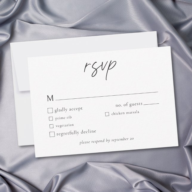 Cartons Réponse Elegant Black White Minimalist Wedding (Elegant Black White Minimalist Wedding RSVP Card)