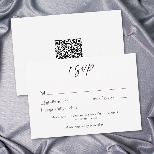 Cartons Réponse Elegant Black White Minimalist Wedding QR (Elegant Black White Minimalist Wedding RSVP Card)
