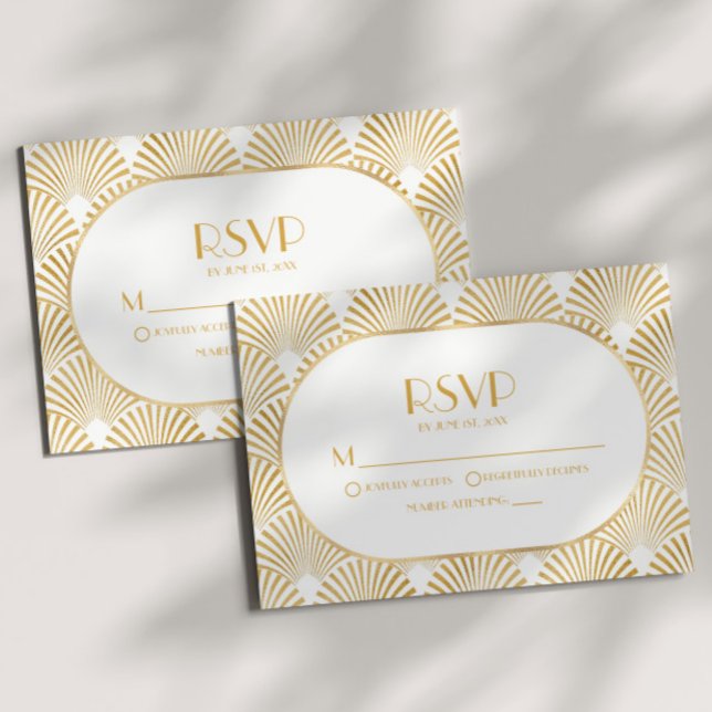 Cartons Réponse Elégant Blanc Or Géométrique Mariage Art Déco (Créateur téléchargé)