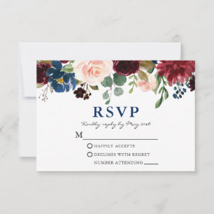 Cartons Réponse Elégant bleu classique Aquarelle Mariage