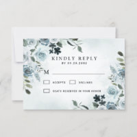 Elégant bleu Dusty Floral Aquarelle Mariage Marine