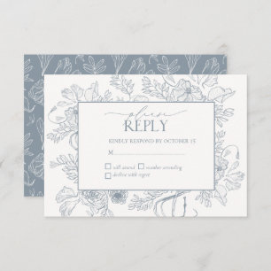 Cartons Réponse Elégant bleu Dusty Floral Line Mariage Art