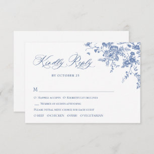 Cartons Réponse Elégant bleu Rose Garden Toile Mariage