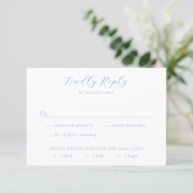 Cartons Réponse Elegant Blue and White Coastal Chic Wedding (Debout devant)
