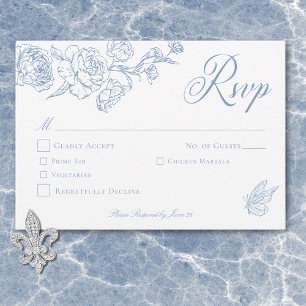 Cartons Réponse Elégant Blue Chinoiserie Bird & Crest Mariage