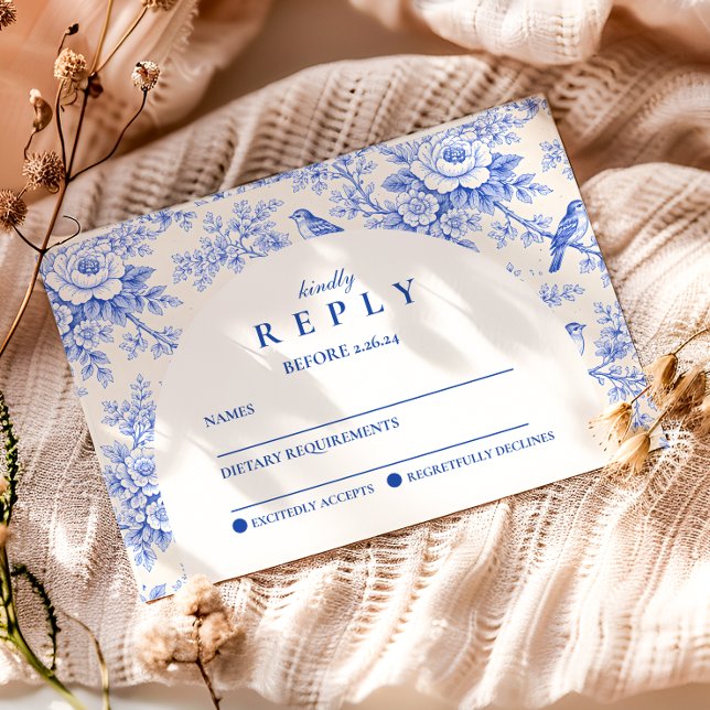 Cartons Réponse Elegant Blue Floral Graduation Party (Créateur téléchargé)