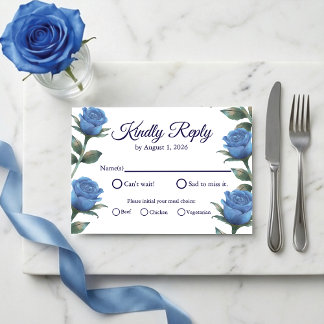 Cartons Réponse Elegant Blue Rose Watercolor Floral Meal Choice