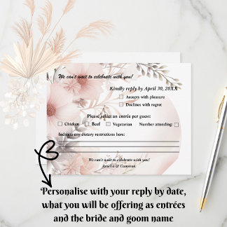 Cartons Réponse Élégant Blush & Beige Boho Mariage Floral