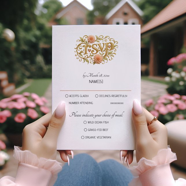 Cartons Réponse Elegant Blush Dahlias Golden Script Wedding (Créateur téléchargé)