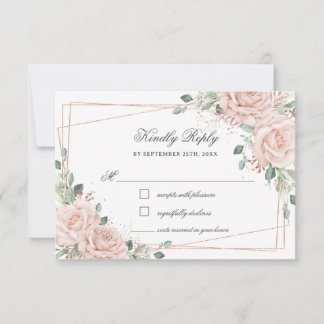 Cartons Réponse Elegant Blush Pink Roses Floral Rose Gold Wedding