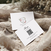 Élégant Blush rose Floral Monogram Crest QR Code
