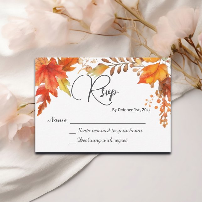 Cartons Réponse Elégant Boho Fall Floral Maple Feuilles Mariage RS (Créateur téléchargé)