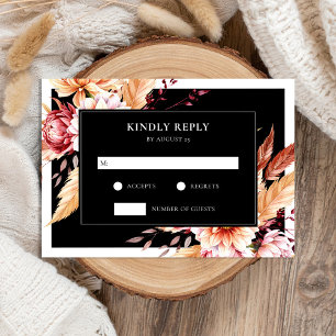 Cartons Réponse Élégant Boho noir Chic Floral Mariage