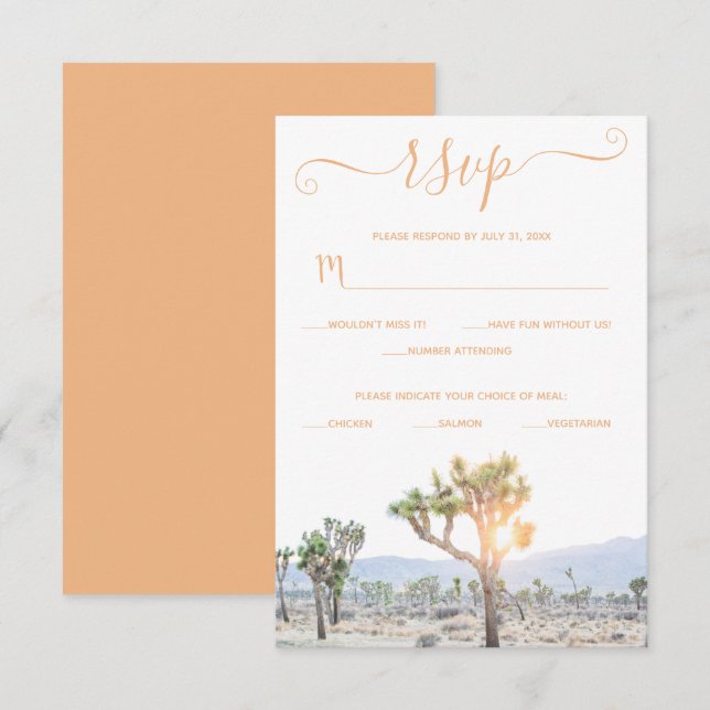 Cartons Réponse Elégant Boho Orange Custom Joshua Tree Mariage (Devant / Derrière)