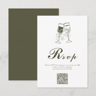 Cartons Réponse Élégant bois d'olive vert QR Code Mariage