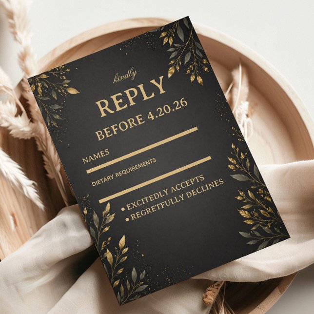 Cartons Réponse Élégant Botanique Or Foncé (Créateur téléchargé)