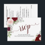 Cartons Réponse Elegant Burgundy Floral Calligraphy<br><div class="desc">These beautiful RSVP cards veut make it easy for your guest to respond to your wedding Invite. They feature à elegant boho floral design with lacy script calligraphy and hand painted watercolor roses in shades of blush pink, deep red, and burgundy. The back of the card is a form for...</div>