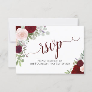 Cartons Réponse Elegant Burgundy Floral Calligraphy