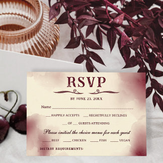 Cartons Réponse Elegant Burgundy Ivory Minimalist Retro Wedding
